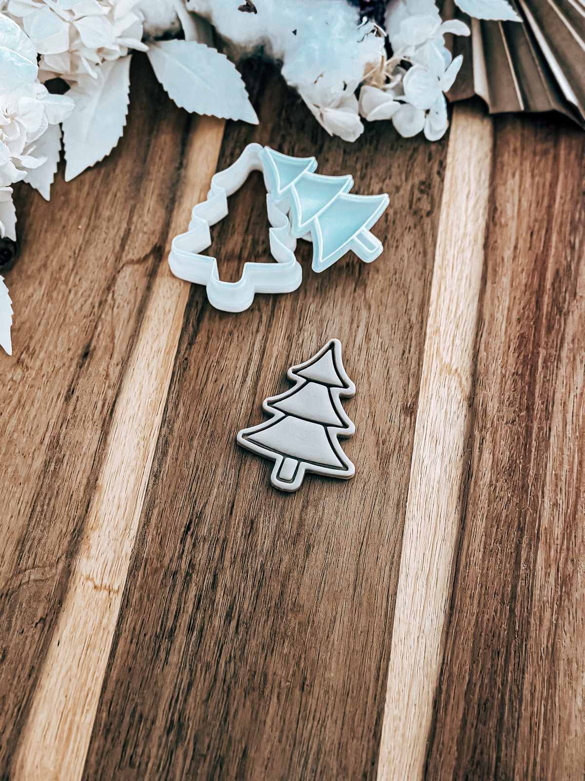 Mini Christmas Tree (Stacked) cookie stamp and cutter by O'Khach, shown stamped in fondant