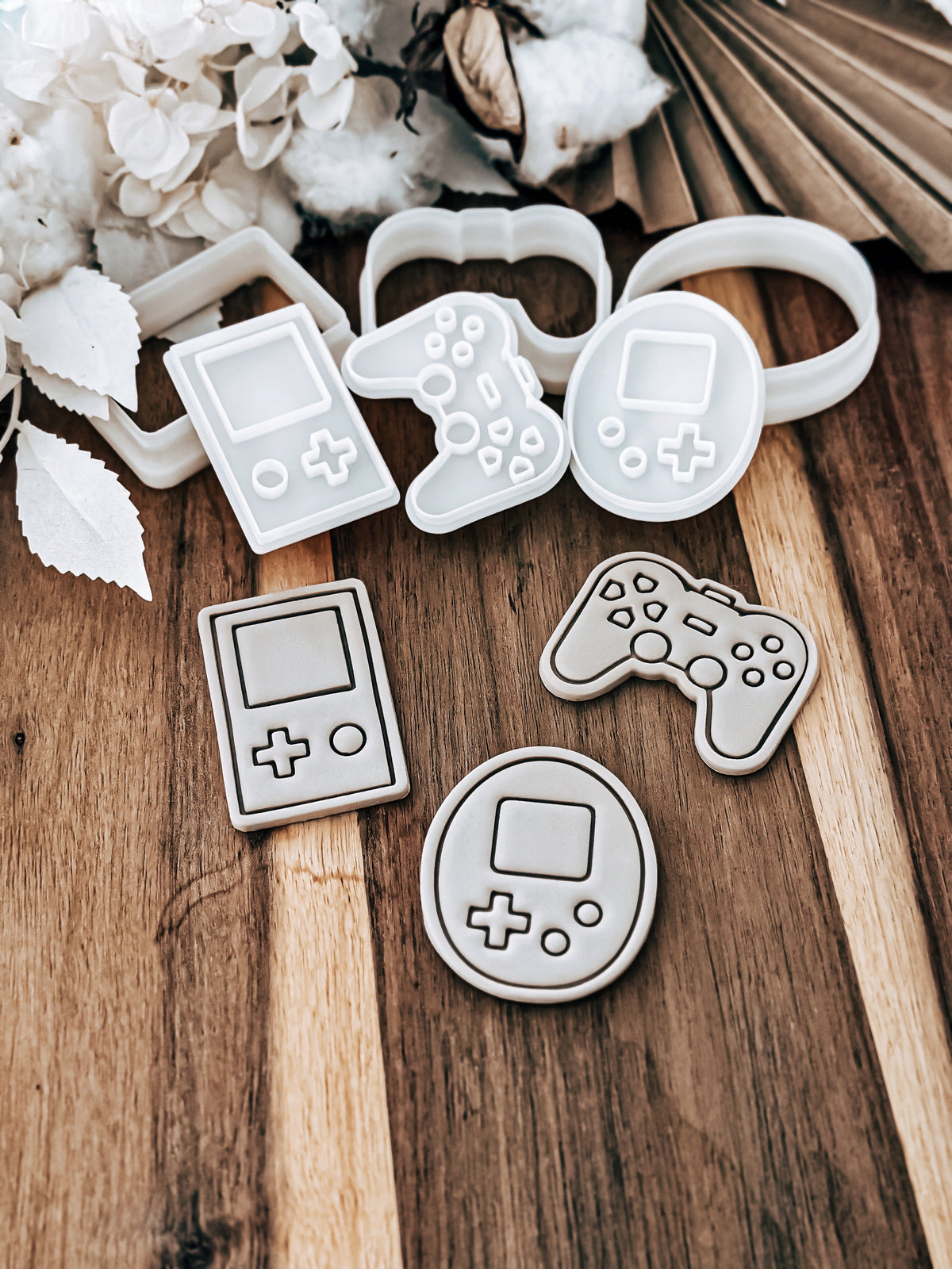 Mini Gaming cookie stamps and cutters by O'Khach, shown stamped in fondant