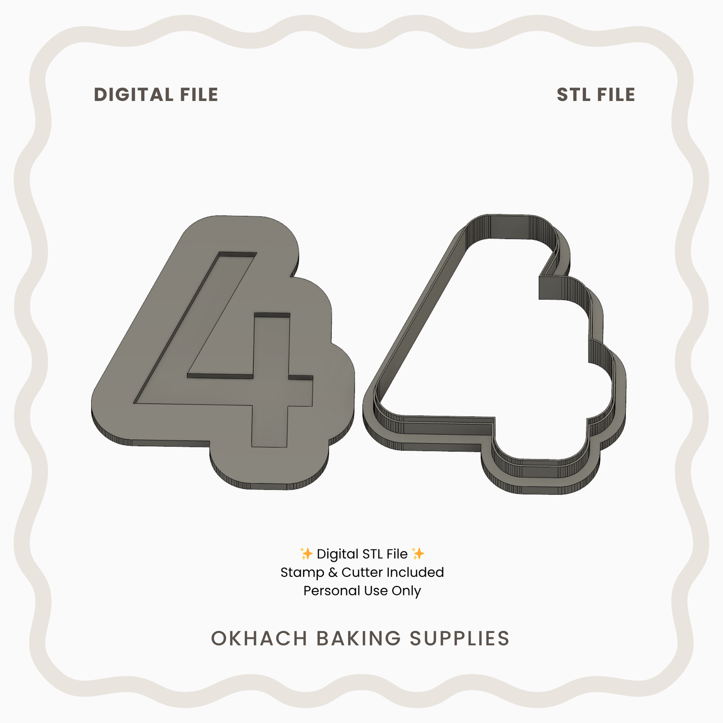 Number 4 Cookie Cutter & Stamp – Digital STL File for 3D Printing