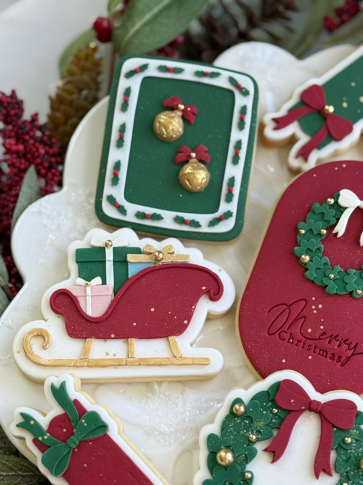 O'Khach Christmas cookie stamp design stamped in fondant