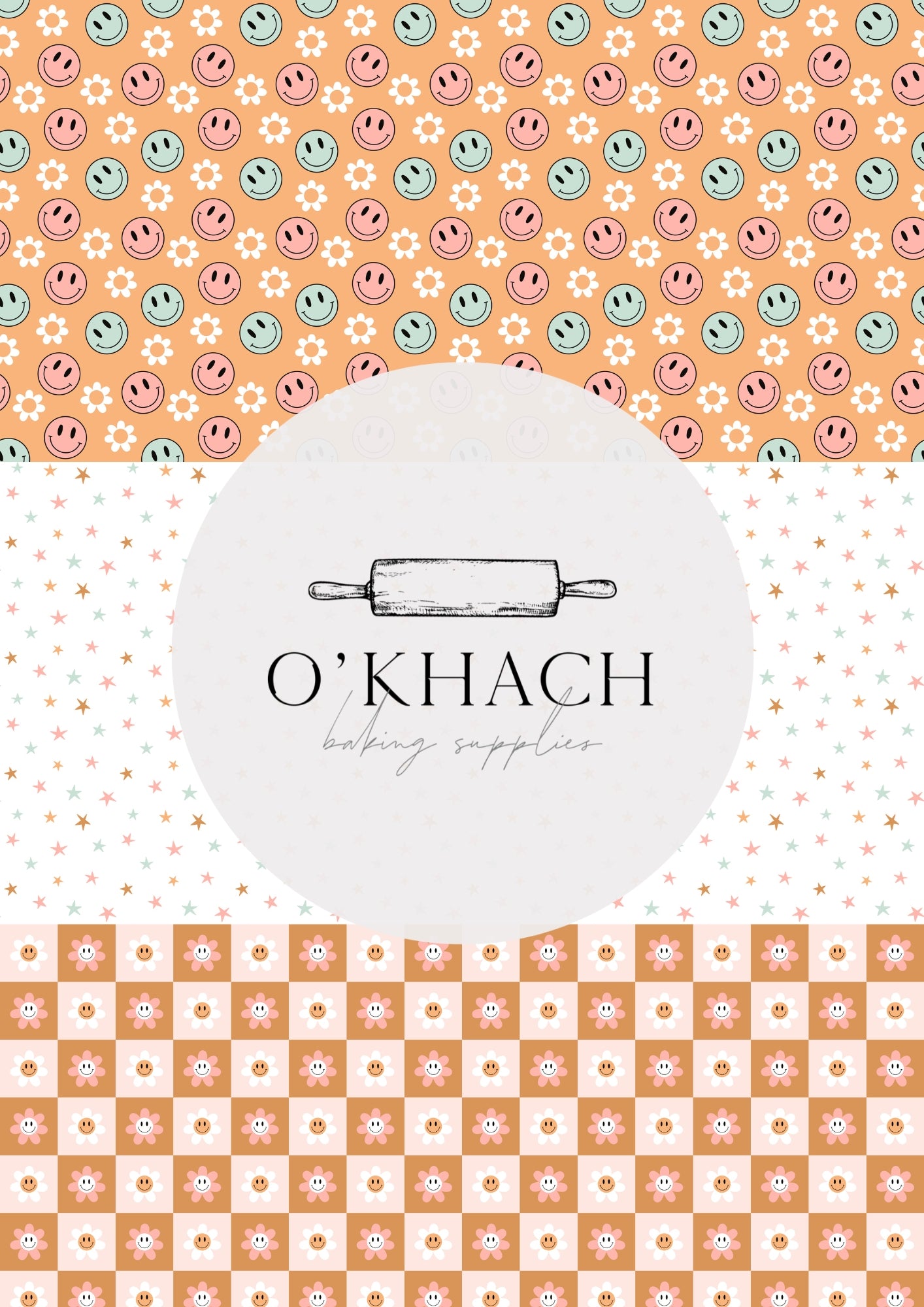 Retro Happy Pattern No.16 - Edible Image - O'Khach Baking Supplies