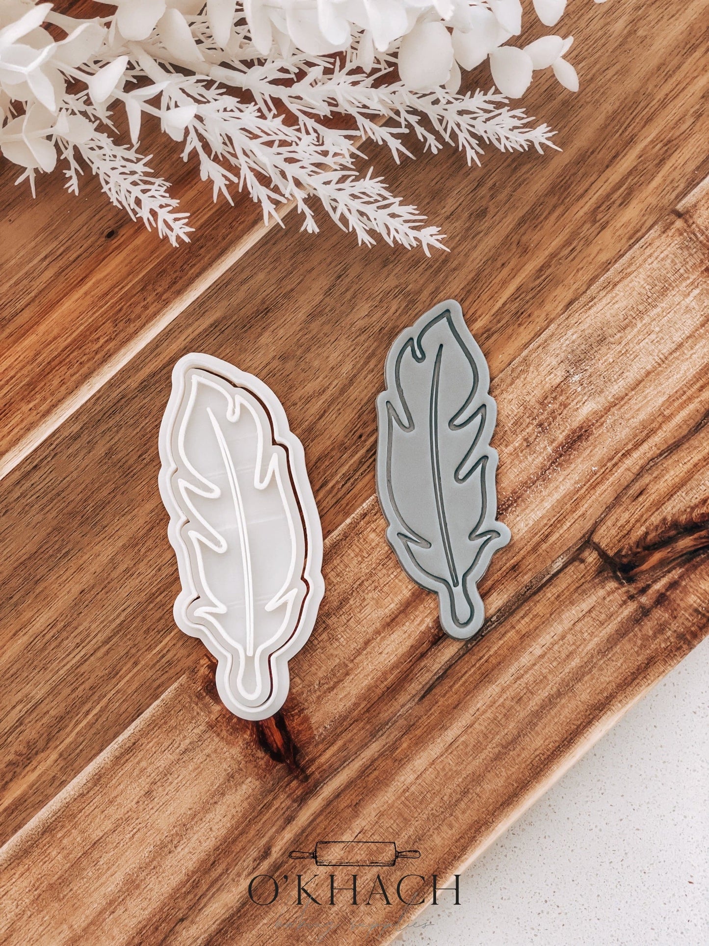 Feather Cookie Stamp and Cutter - O'Khach Baking Supplies