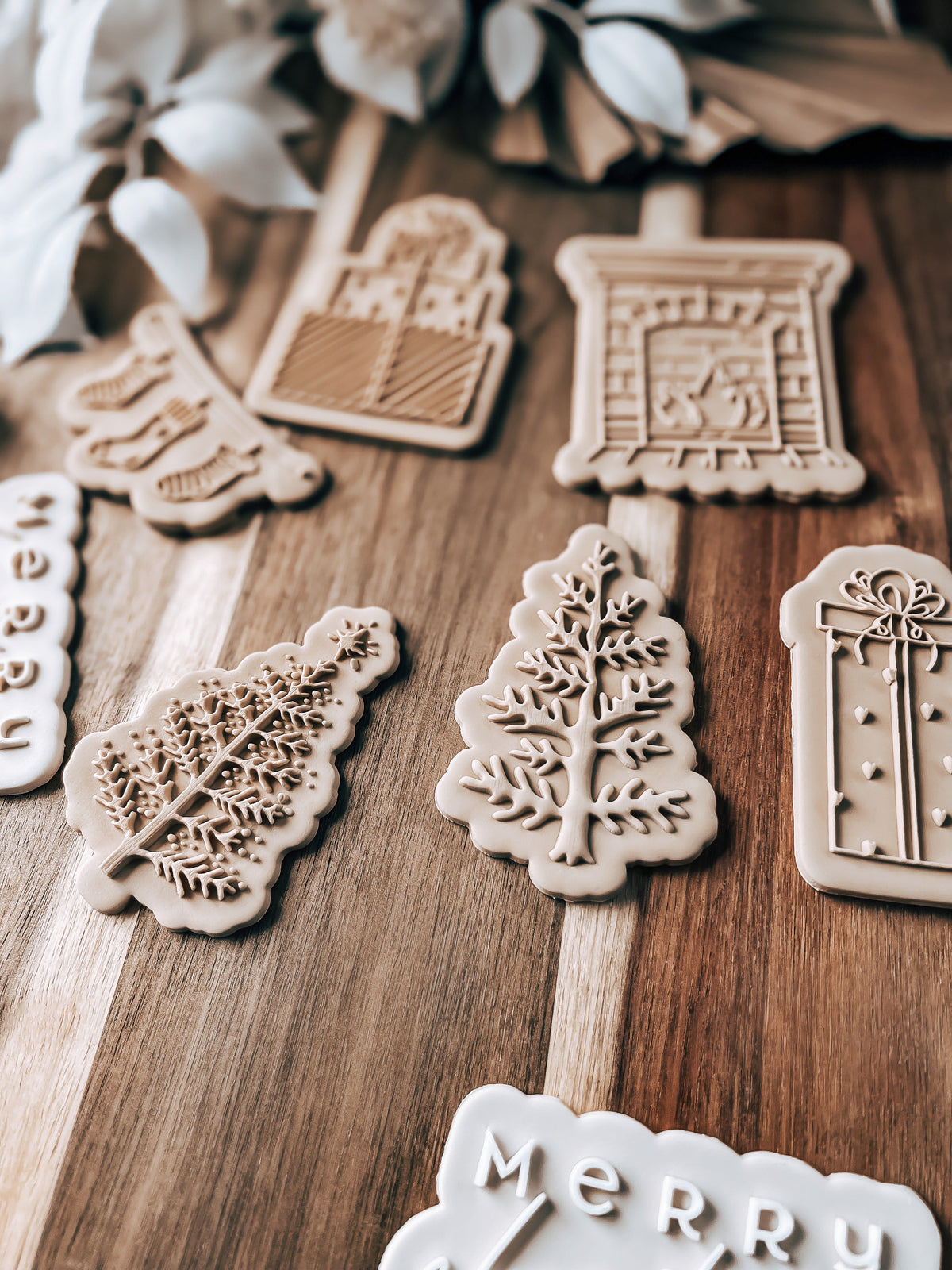 Christmas Tree 'UP' design stamped in fondant to show the finished cookie