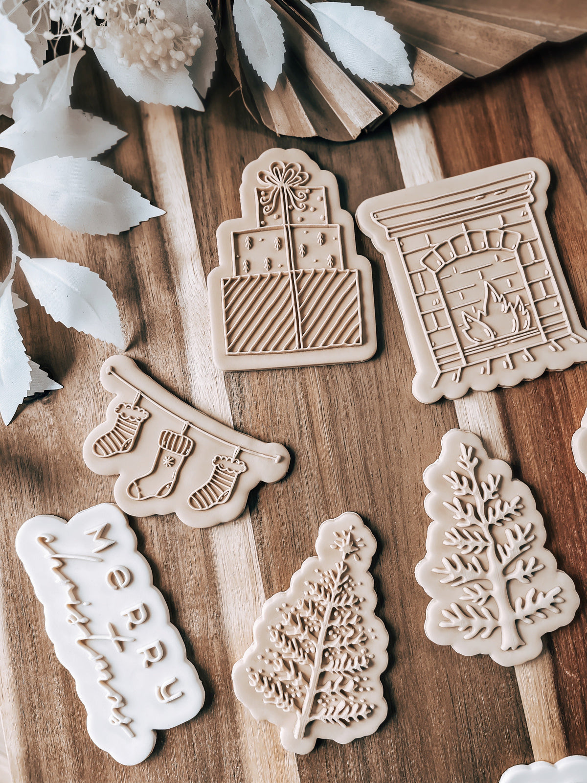 Christmas Tree 'UP' design stamped in fondant to show the finished cookie