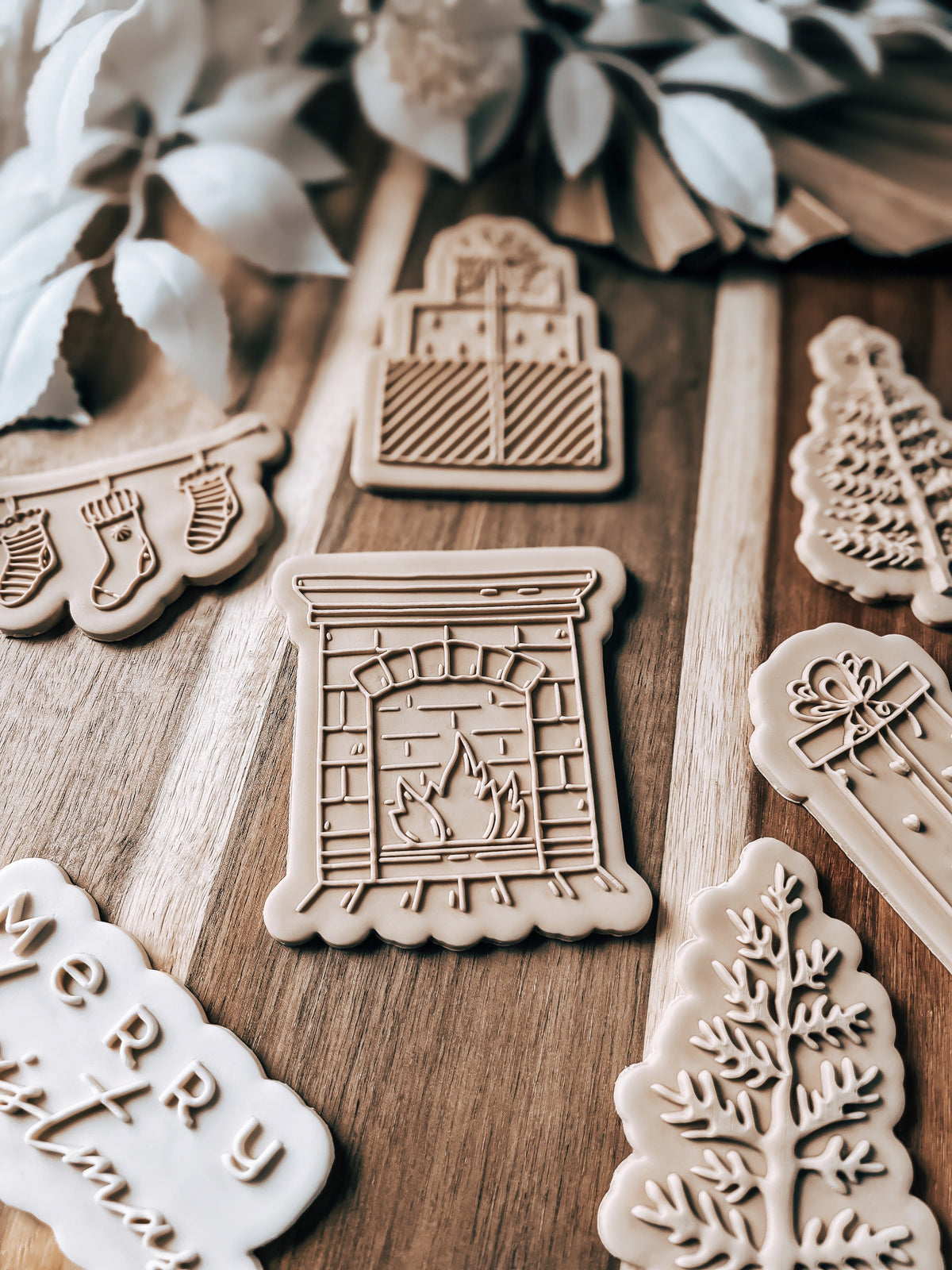 Christmas Tree 'UP' design stamped in fondant to show the finished cookie