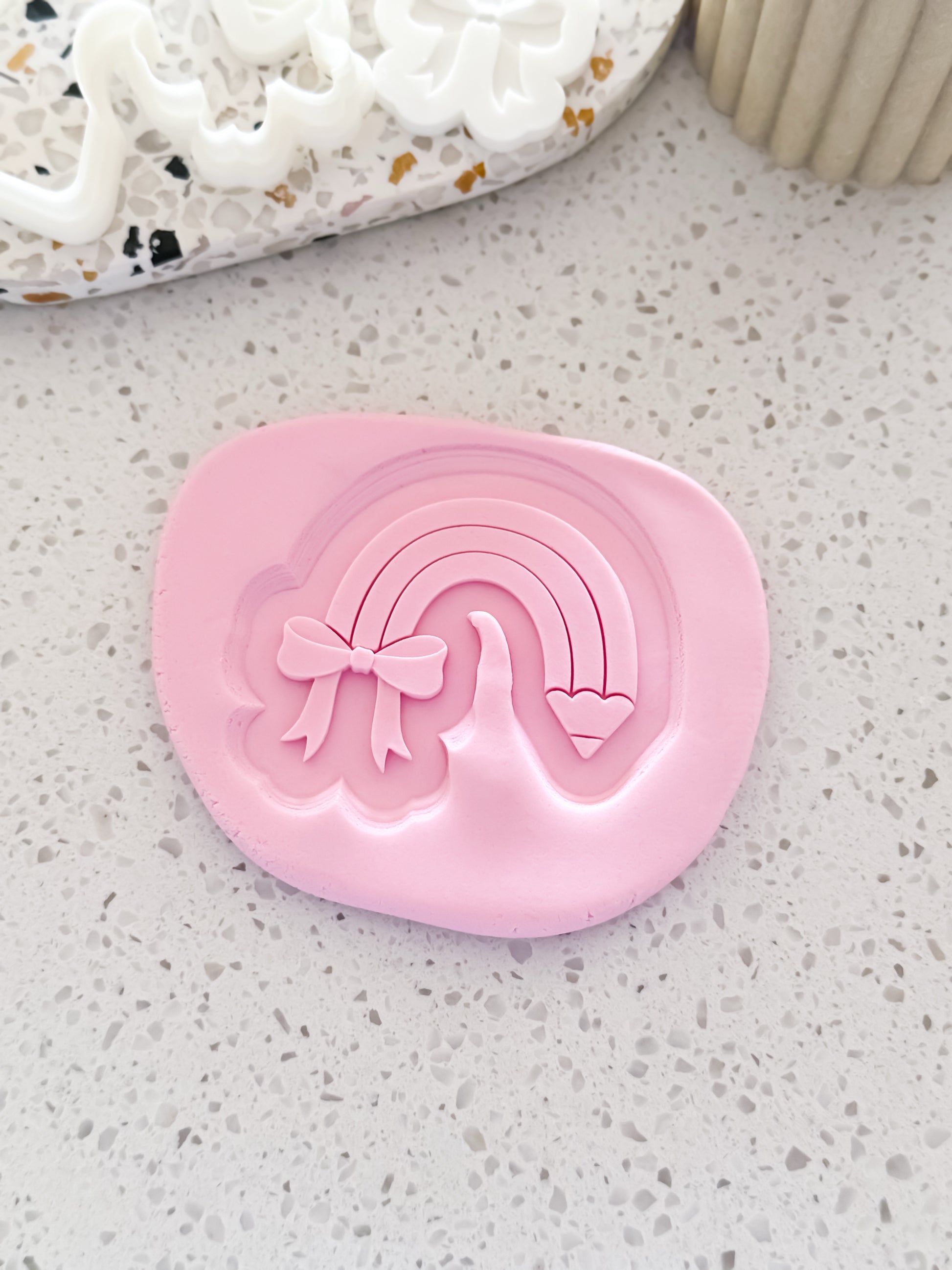 Rainbow Pencil (Bow) Stamp & Cutter - Perfect for Fondant & Sugar Cookies