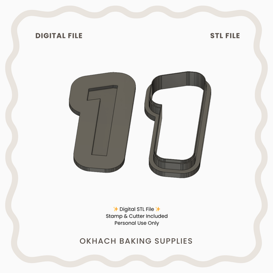Number 1 Cookie Cutter & Stamp – Digital STL File for 3D Printing