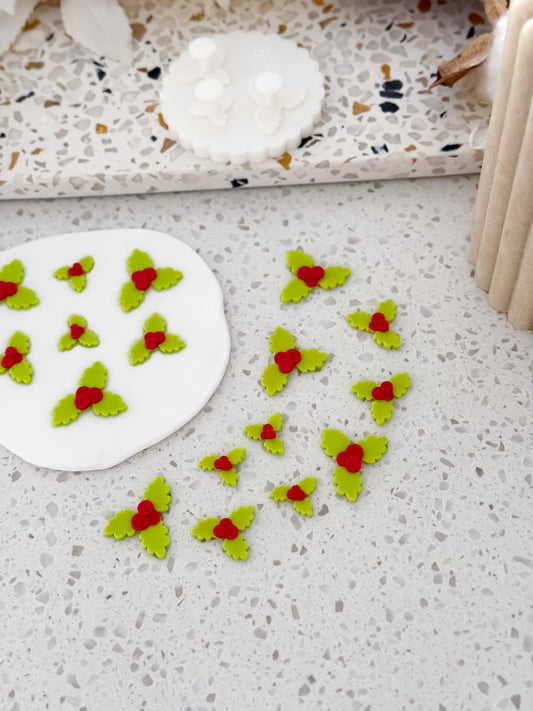 Mistletoe mini fondant decorations made with the Two Tone Press mould