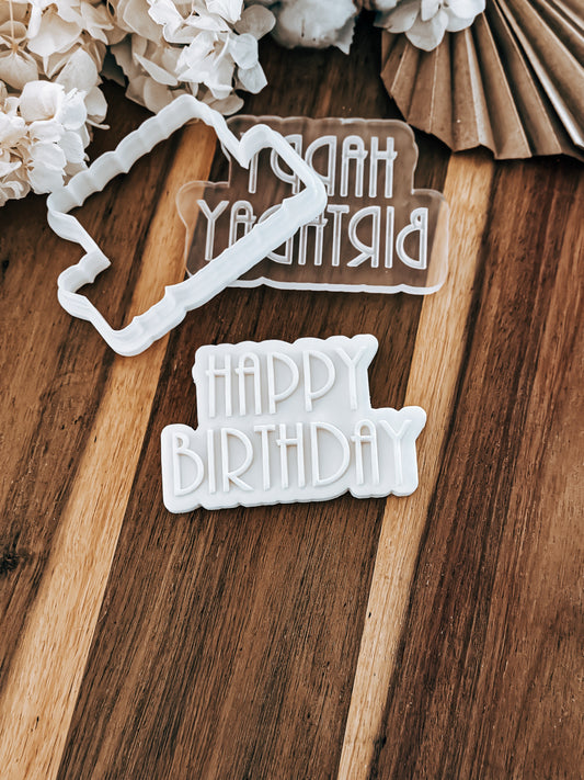 Happy Birthday (Retro) - Cookie Stamp and Cutter - Fondant & Sugar Cookies