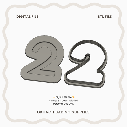 Number 2 Cookie Cutter & Stamp – Digital STL File for 3D Printing
