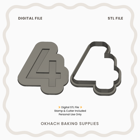 Number 4 Cookie Cutter & Stamp – Digital STL File for 3D Printing