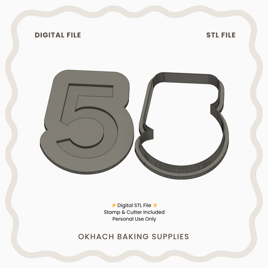 Number 5 Cookie Cutter & Stamp – Digital STL File for 3D Printing