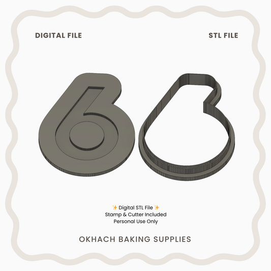 Number 6 Cookie Cutter & Stamp – Digital STL File for 3D Printing