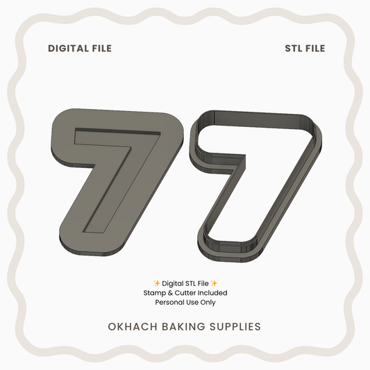 Number 7 Cookie Cutter & Stamp – Digital STL File for 3D Printing