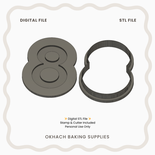 Number 8 Cookie Cutter & Stamp – Digital STL File for 3D Printing