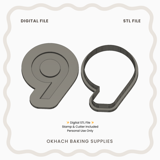 Number 9 Cookie Stamp & Cutter – Digital STL File (LM Font)