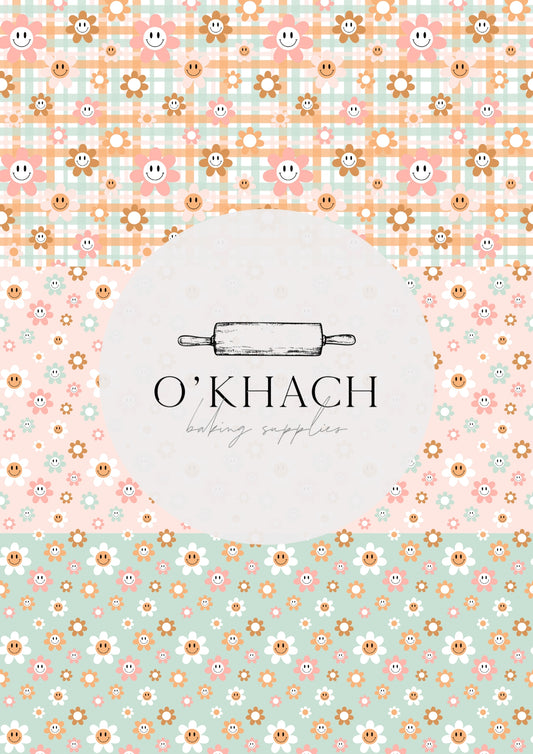 Retro Happy Pattern No.19 - Edible Image - O'Khach Baking Supplies