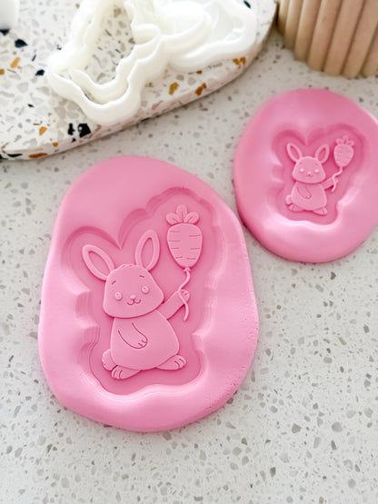 Sunny Bunny (Carrot Balloon) Stamp & Cutter - Perfect for Fondant & Sugar Cookies