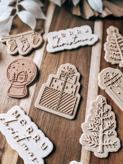 Snowy Christmas Tree 'UP' - Cookie Stamp & Cutter - Fondant & Sugar Cookies