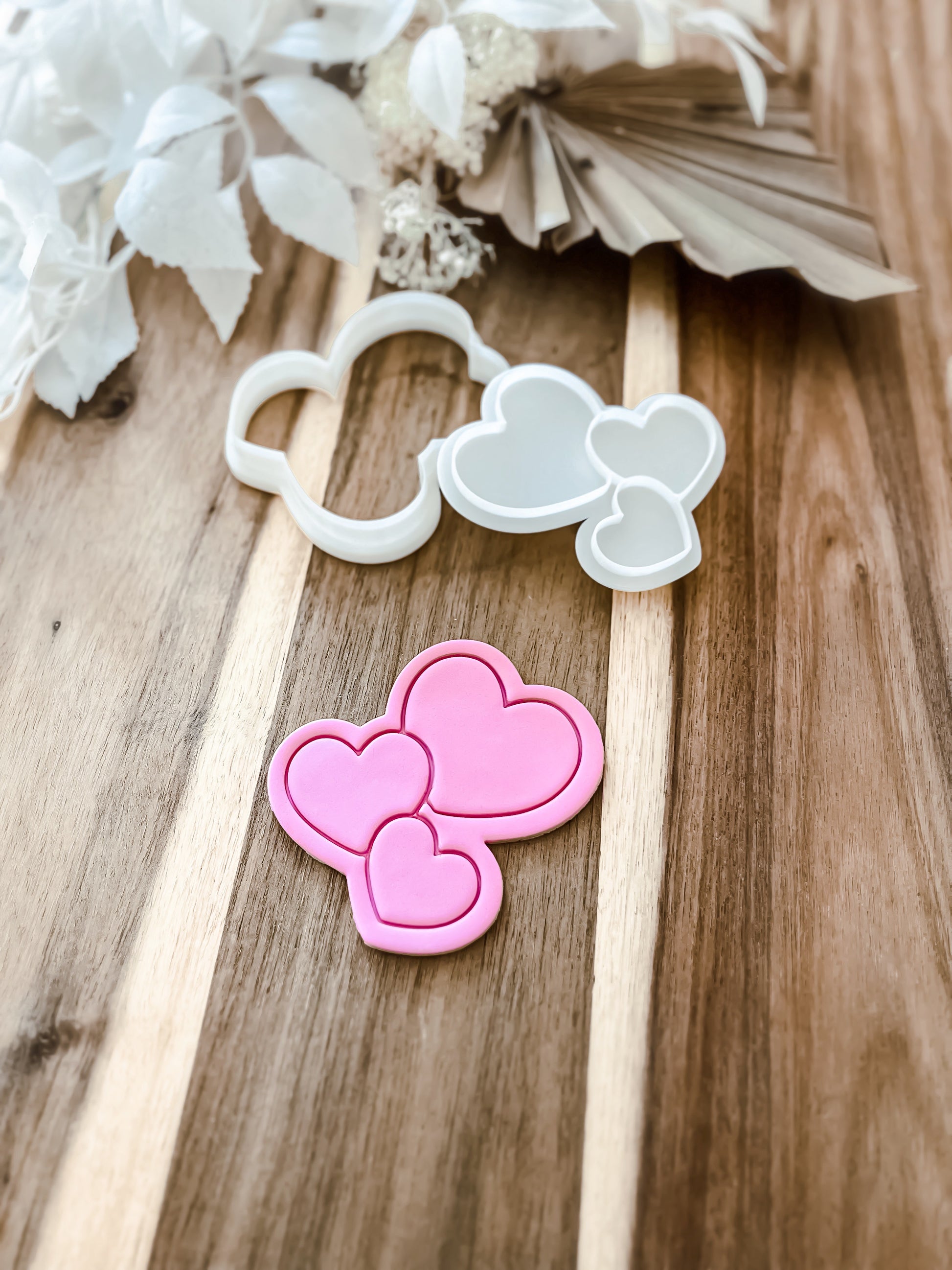 Three Hearts - Cookie Stamp & Cutter - Ideal for Fondant & Sugar Cookies