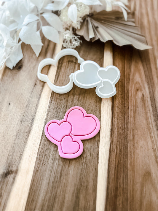 Three Hearts - Cookie Stamp & Cutter - Ideal for Fondant & Sugar Cookies